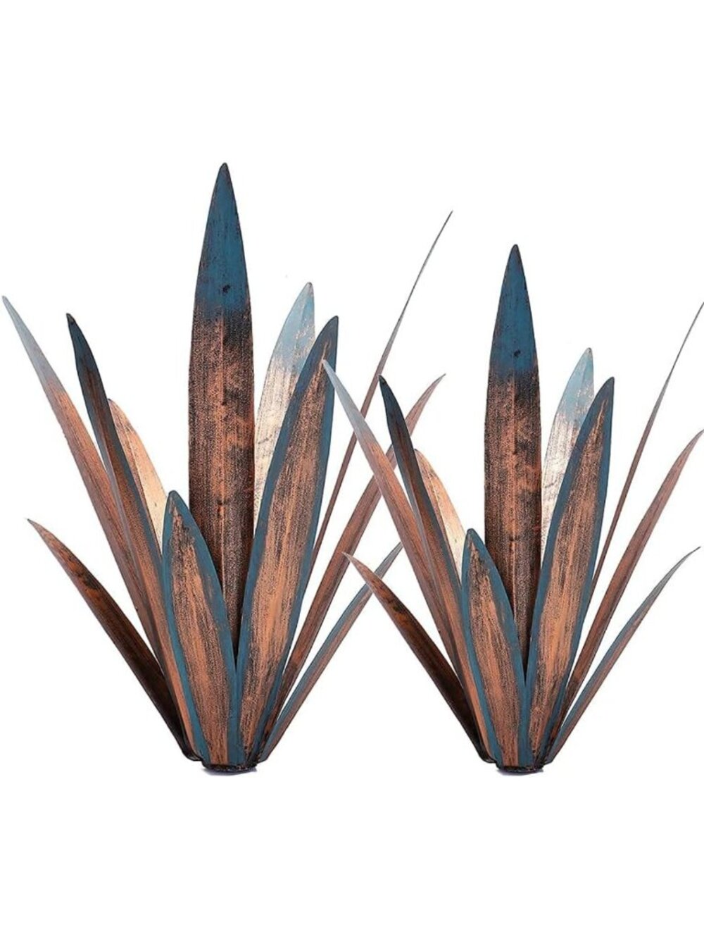 2pcs Rustic Metal Agave Plant Sculptures - Hand Painted Garden Decor Ornaments